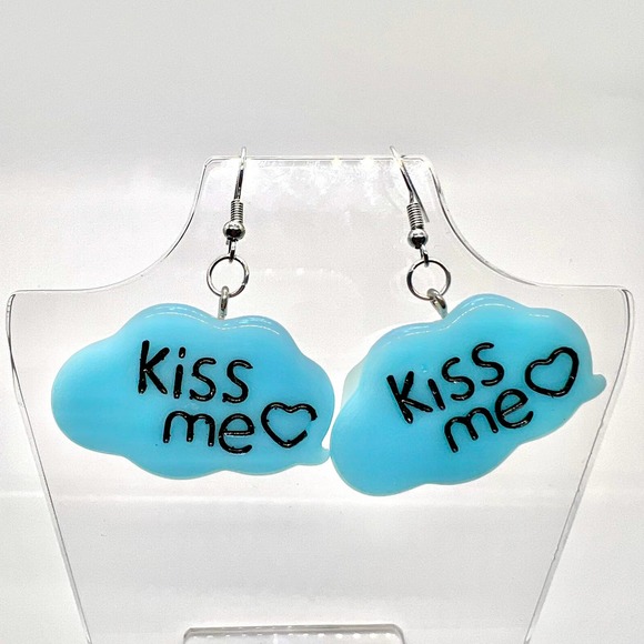 Kiss Me Earrings - Cloud Earrings - Valentines Day Earrings - Statement Earrings - Picture 1 of 10